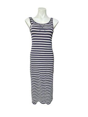 Loft Ann Taylor Dress XS  Navy & Cream Striped Cotton Knit Maxi Beach Tank